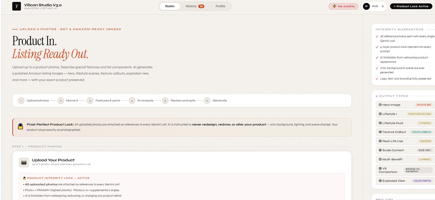 Vilican Studio — Amazon listing image generator interface